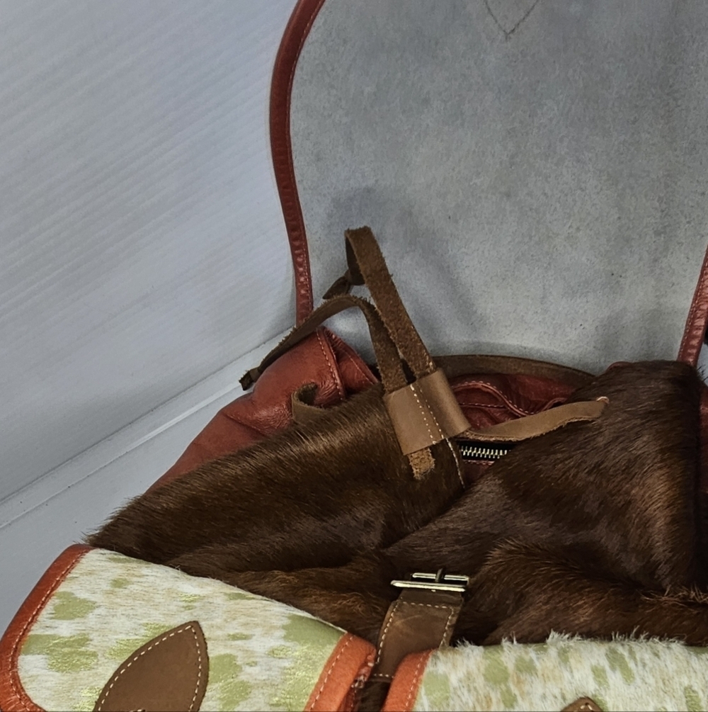 Authentic Hair-On Cowhide Leather Backpack Rustic Western Travel Bag Made in USA - Picture 7 of 13
